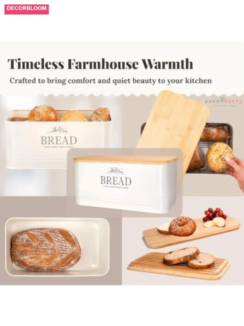 Metal Bread Box with Bamboo Lid Farmhouse Kitchen Storage